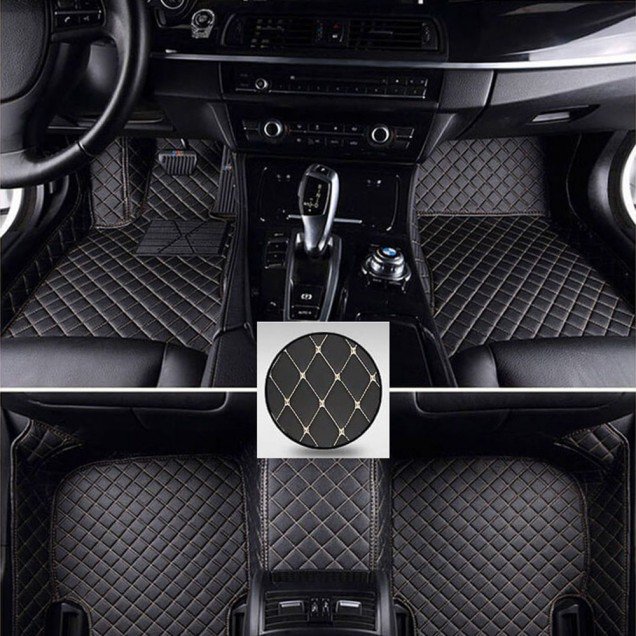 Buy Black and Beige Stitching Luxury Leather Diamond Car Floor Mats Buy Black and Beige Stitching Luxury Leather Diamond Car Floor Mats