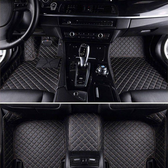 Buy Black and Beige Stitching Luxury Leather Diamond Car Floor Mats Buy Black and Beige Stitching Luxury Leather Diamond Car Floor Mats