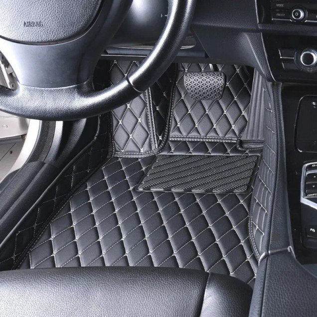 Buy Black and Beige Stitching Luxury Leather Diamond Car Floor Mats Buy Black and Beige Stitching Luxury Leather Diamond Car Floor Mats