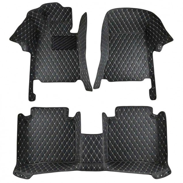 Buy Black and Beige Stitching Luxury Leather Diamond Car Floor Mats Buy Black and Beige Stitching Luxury Leather Diamond Car Floor Mats