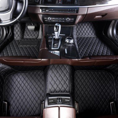 Buy Black and Black Stitching Luxury Leather Diamond Car Mats