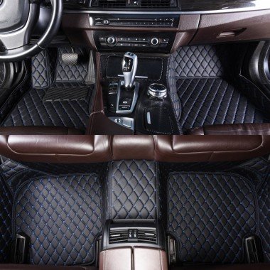 Buy Black and Blue Stitching Luxury Leather Diamond Car Mats