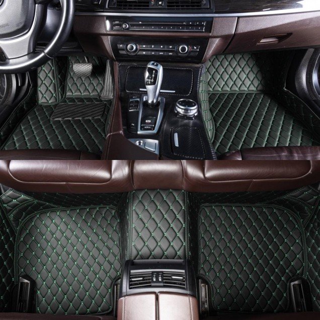 Buy Black and Green Stitching Luxury Leather Diamond Car Floor Mats Buy Black and Green Stitching Luxury Leather Diamond Car Floor Mats