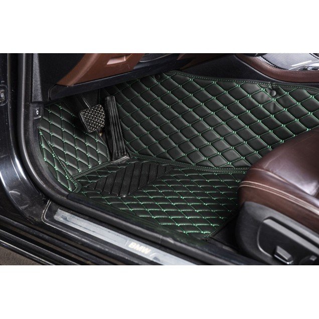 Buy Black and Green Stitching Luxury Leather Diamond Car Floor Mats Buy Black and Green Stitching Luxury Leather Diamond Car Floor Mats