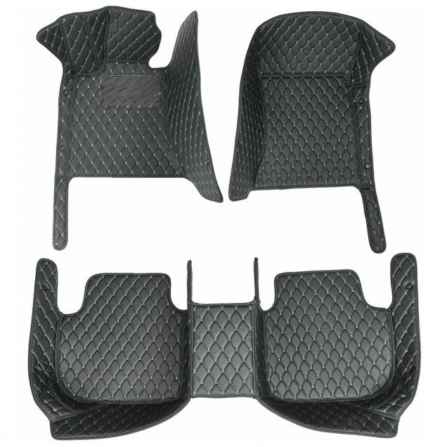 Buy Black and Green Stitching Luxury Leather Diamond Car Floor Mats Buy Black and Green Stitching Luxury Leather Diamond Car Floor Mats