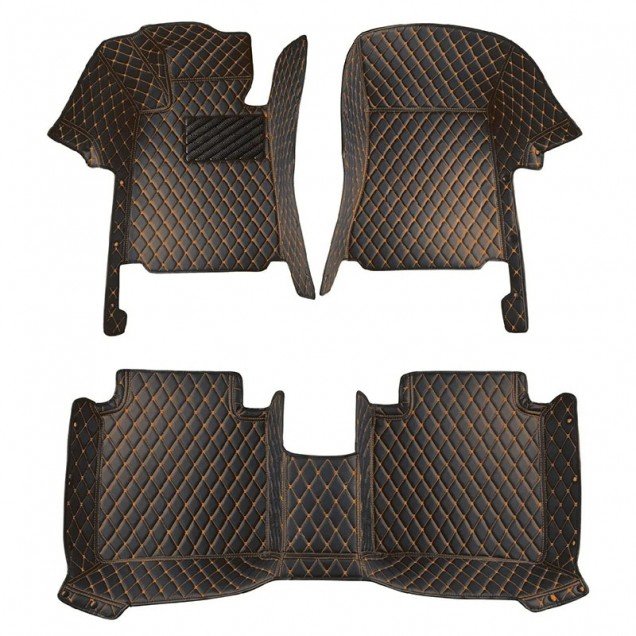 Buy Black and Orange Stitching Luxury Leather Diamond Car Floor Mats Buy Black and Orange Stitching Luxury Leather Diamond Car Floor Mats