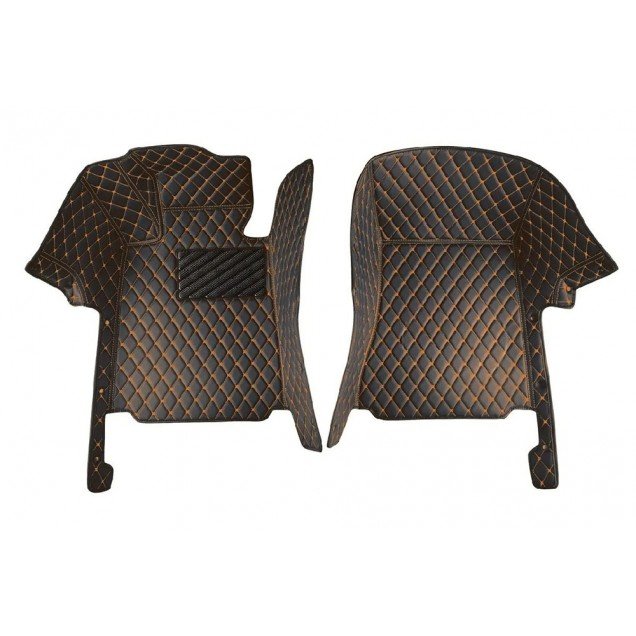 Buy Black and Orange Stitching Luxury Leather Diamond Car Floor Mats Buy Black and Orange Stitching Luxury Leather Diamond Car Floor Mats