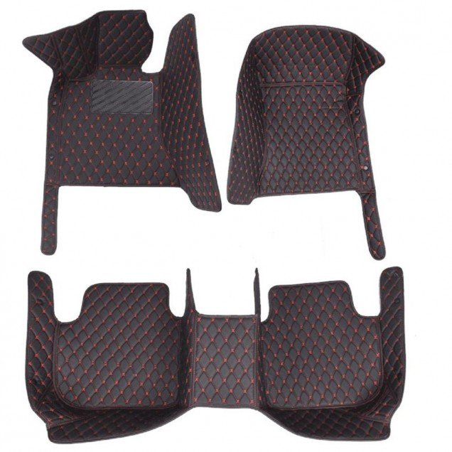 Buy Black and Red Stitching Luxury Leather Diamond Car Floor Mats Buy Black and Red Stitching Luxury Leather Diamond Car Floor Mats