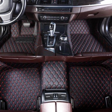 Buy Black and Red Stitching Luxury Leather Diamond Car Mats