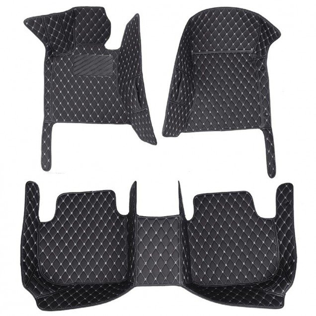 Buy Black and White Stitching Luxury Leather Diamond Car Floor Mats Buy Black and White Stitching Luxury Leather Diamond Car Floor Mats