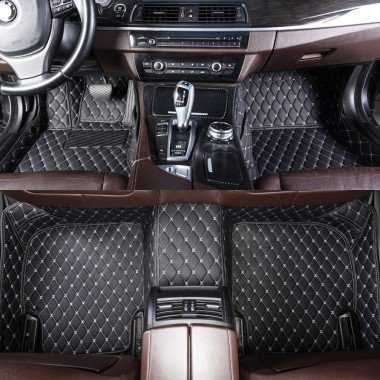 Buy Black and White Stitching Luxury Leather Diamond Car Mats