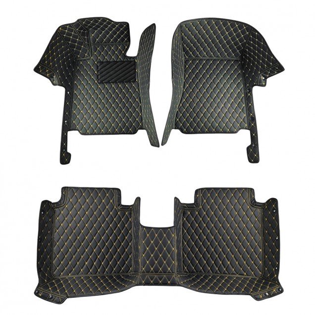 Buy Black and Yellow Stitching Luxury Leather Diamond Car Floor Mats Buy Black and Yellow Stitching Luxury Leather Diamond Car Floor Mats