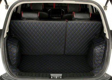 Buy Black and Blue Stitching Full Cover Luxury Leather Diamond Trunk Car Floor Mats