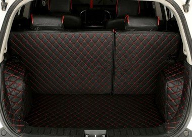 Buy Black and Red Stitching Full Cover Luxury Leather Diamond Trunk Car Floor Mats