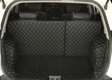 Buy Black and White Stitching Full Cover Luxury Leather Diamond Trunk Car Mats