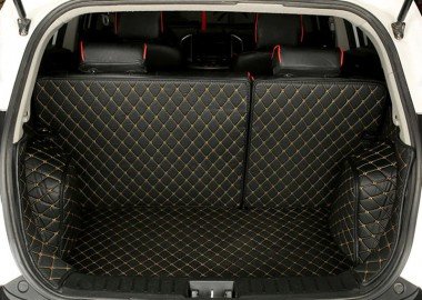 Buy Black and Yellow Stitching Full Cover Luxury Leather Diamond Trunk Car Floor Mats