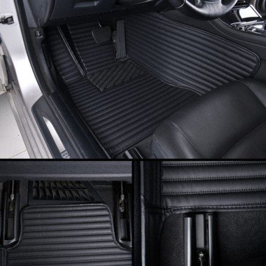 Buy Black Luxury Leather Stripe Car Floor Mats