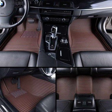 Buy Dark Brown Luxury Leather Stripe Car Floor Mats