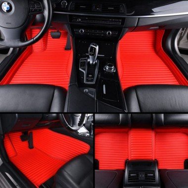 Buy Red Luxury Leather Stripe Car Floor Mats