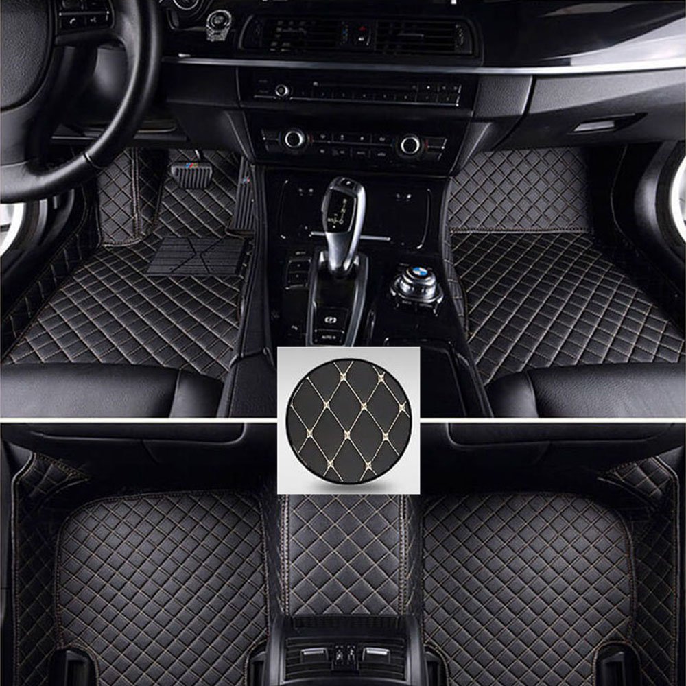 Buy Black and Beige Stitching Luxury Leather Diamond Car Mats