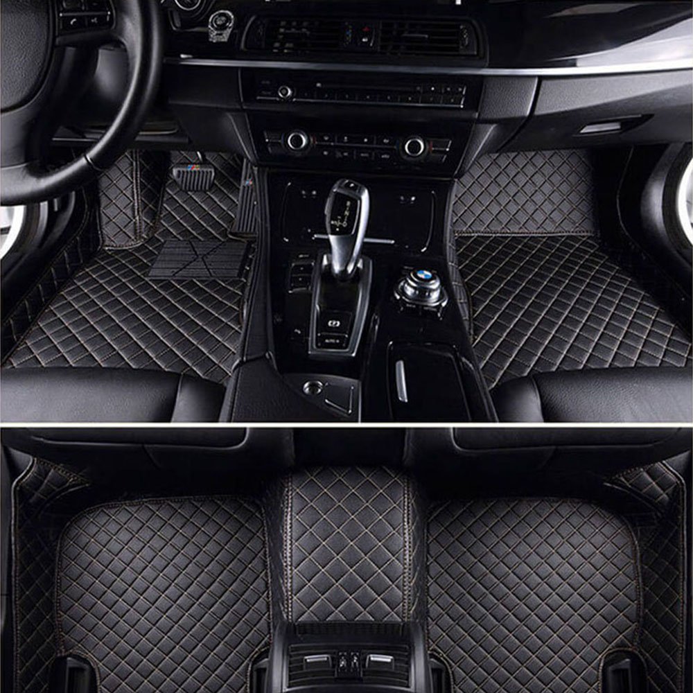 Buy Black and Beige Stitching Luxury Leather Diamond Car Mats