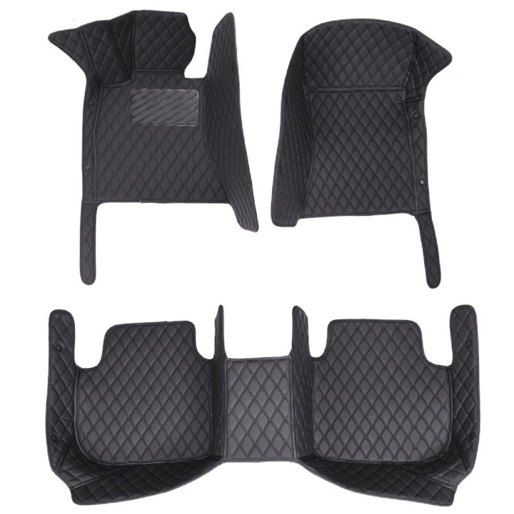 Black and Black Stitching Luxury Leather Diamond Car Mats for Jaguar F-pace