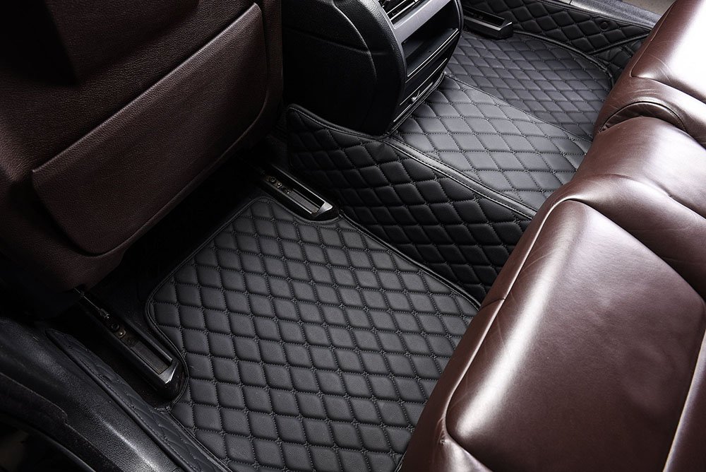 Buy Black and Black Stitching Luxury Leather Diamond Car Mats