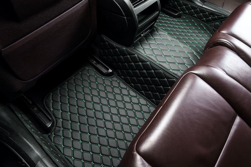 Buy Black and Green Stitching Custom Diamond Car Mats