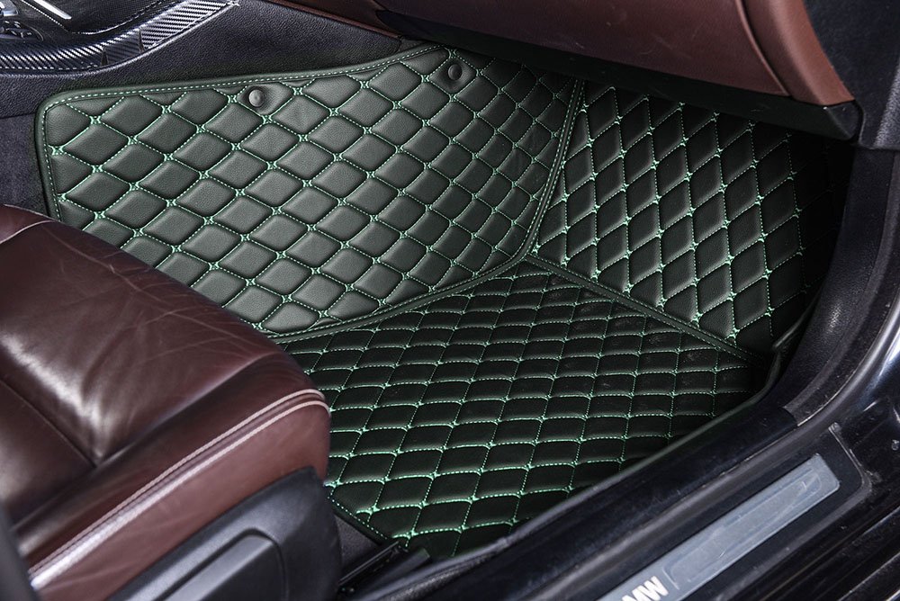 Buy Black and Green Stitching Luxury Leather Diamonds Car Floor Mats