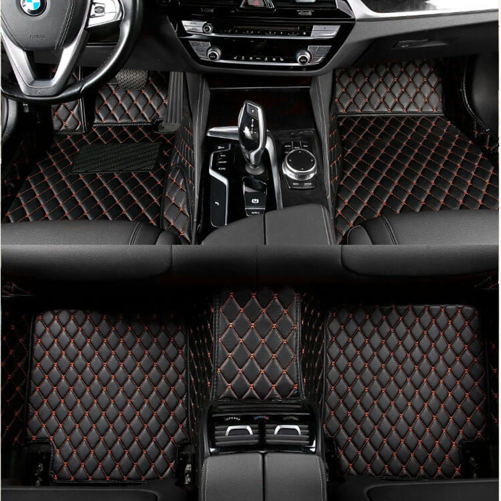 Buy Black and Orange Stitching Luxury Leather Diamond Car Mats