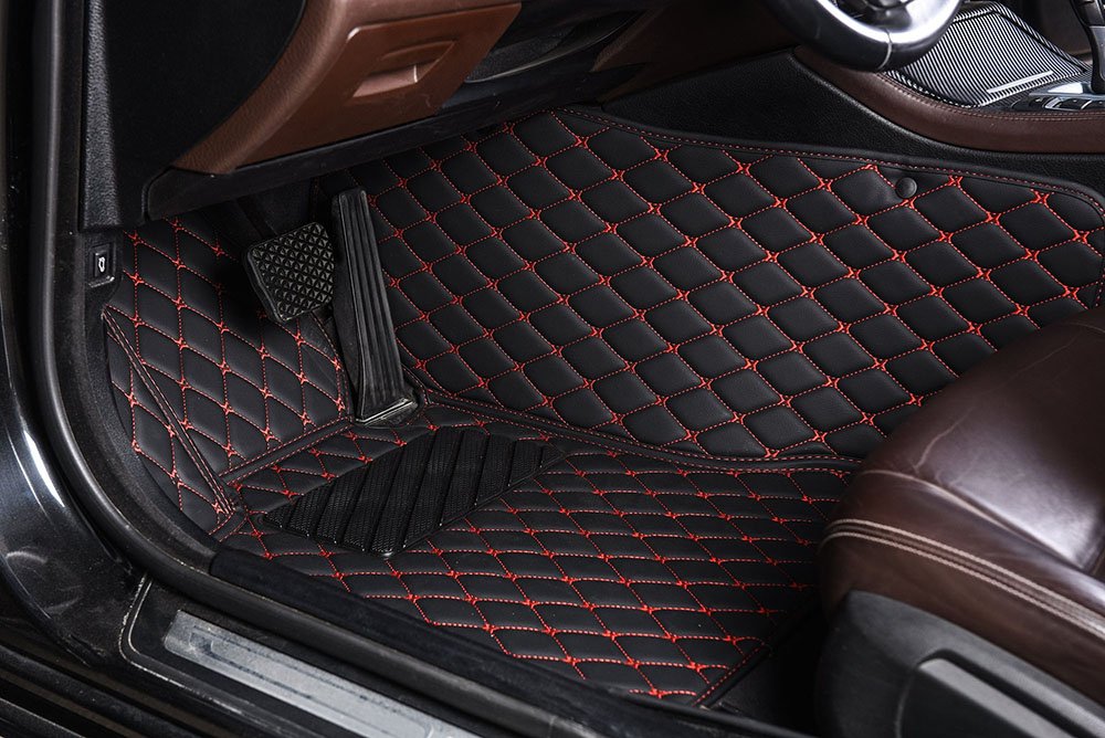 Buy Black and Red Stitching Luxury Leather Diamond Car Mats