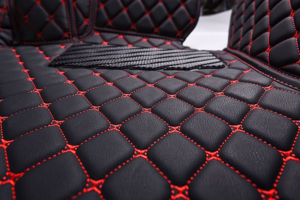 Buy Black and Red Stitching Luxury Leather Diamonds Car Floor Mats