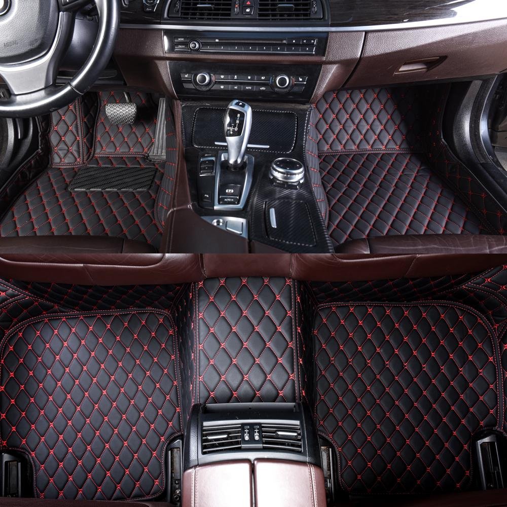 Buy Black and Red Stitching Luxury Leather Diamond Car Mats