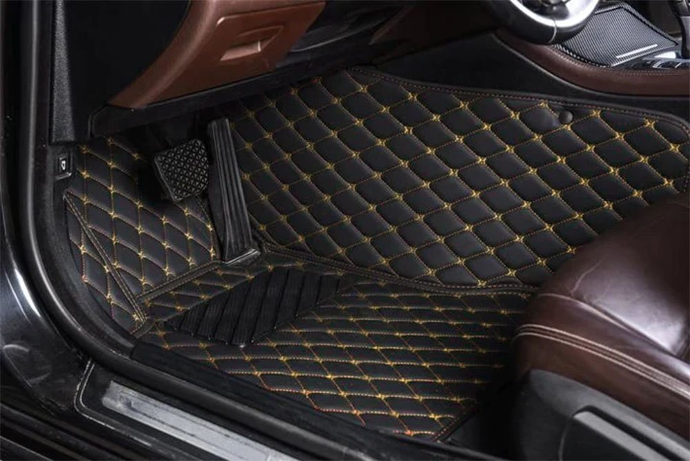 Buy Black and Yellow Stitching Luxury Leather Diamond Car Mats