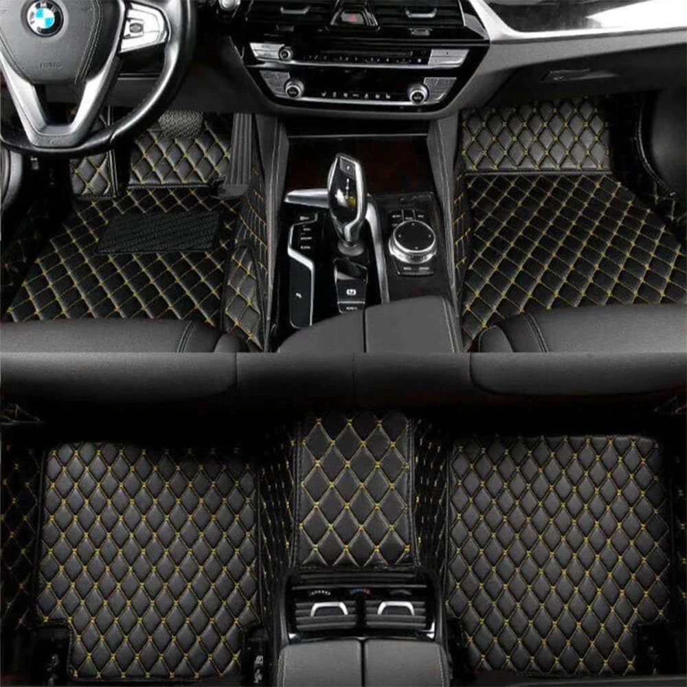 Buy Black and Yellow Stitching Luxury Leather Diamond Car Mats