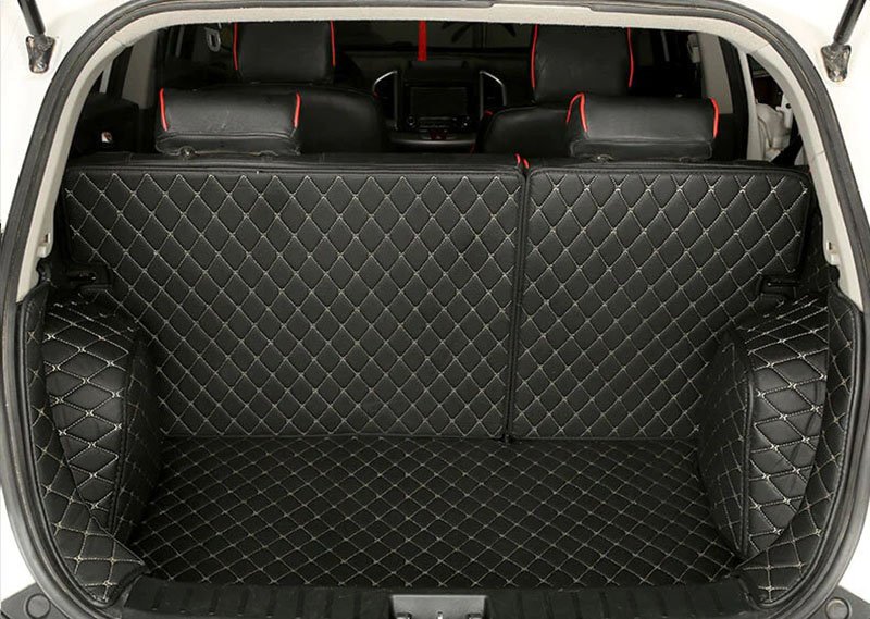 Buy Black and Beige Stitching Full Cover Luxury Leather Diamond Trunk Car Mats