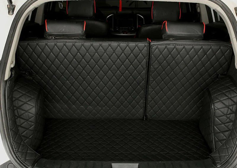 Buy Black and Black Stitching Full Cover Luxury Leather Diamond Trunk Car Mats