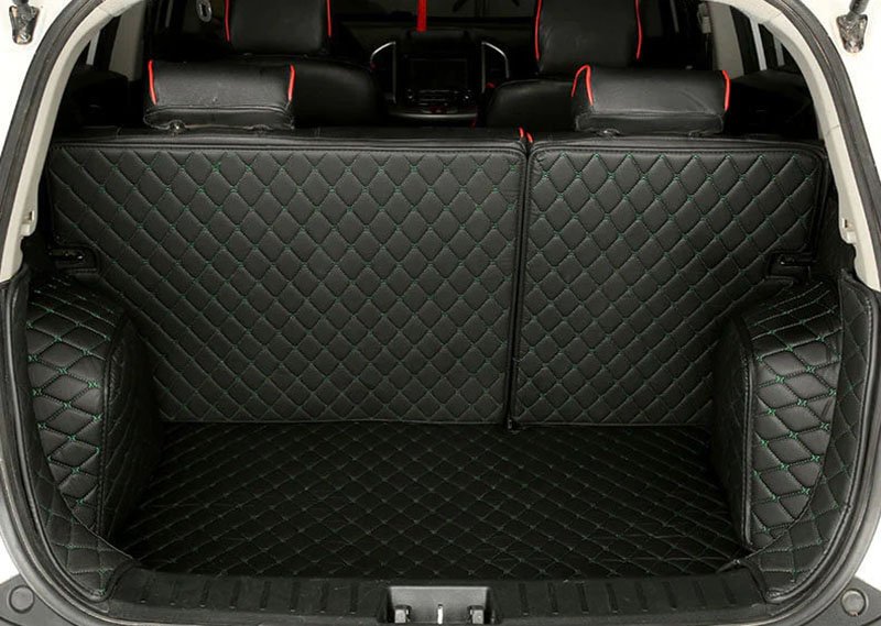 Buy Black and Green Stitching Full Cover Luxury Leather Diamond Trunk Car Mats