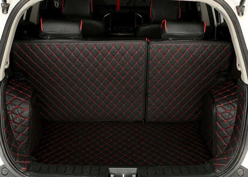 Buy Black and Red Stitching Full Cover Luxury Leather Diamond Trunk Car Mats