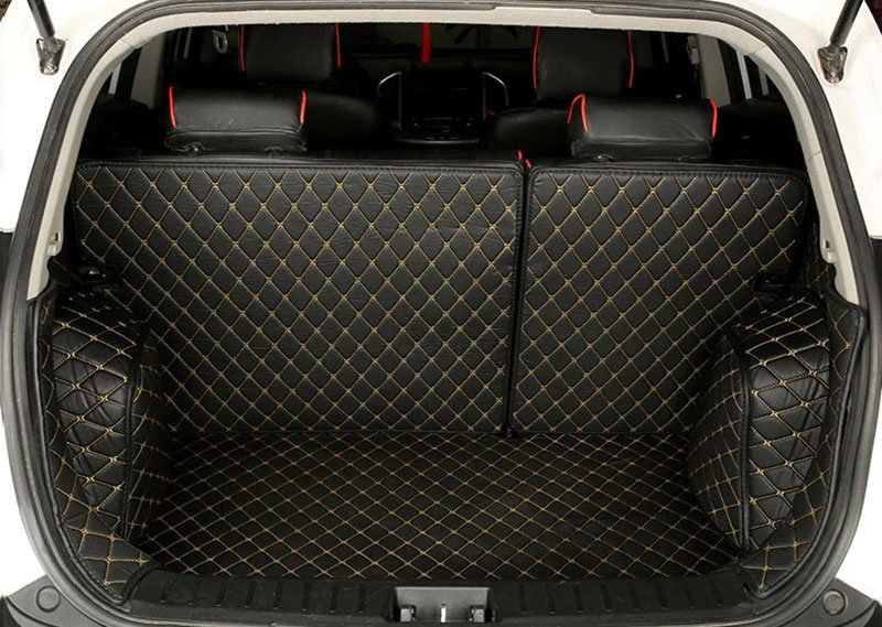 Buy Black and Yellow Stitching Full Cover Luxury Leather Diamond Trunk Car Mats
