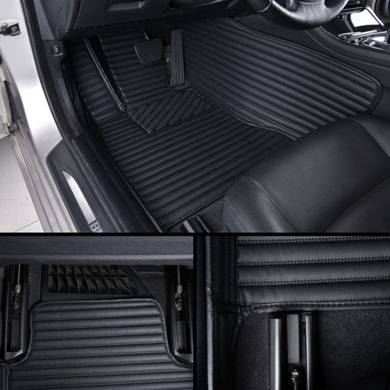 Buy Black Luxury Leather Stripe Car Mats